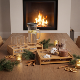 KAMIN & SCHOKO BAR – Glaskaraffe Trink- & Tablet mit Vorratsgläsern